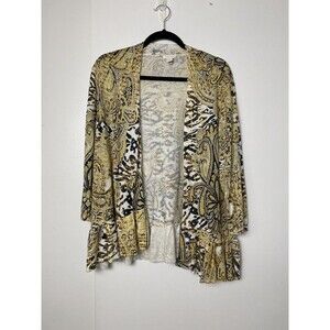 Chico's Paisley Open Cardigan Brown Ruffle Size 3 Sleeves 3/4 L Multicolor
